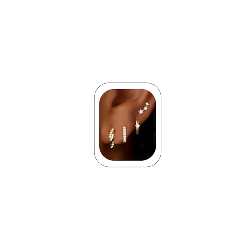 6 Pairs 14K Gold Plated Stud Earrings for Women, Hypoallergenic Cartilage Earrings for Multiple Piercing, Dainty Small Stackable Earrings Set for Jewelry Gift - color: Gold-4 Pairs