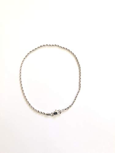 14k Fine White Gold Rope Chain Anklets for Women Men Teens and Kids Strong plated Durable Foot Jewelry Beach Party Work Cute Ankle Bracelet 9 10 and 11 inches