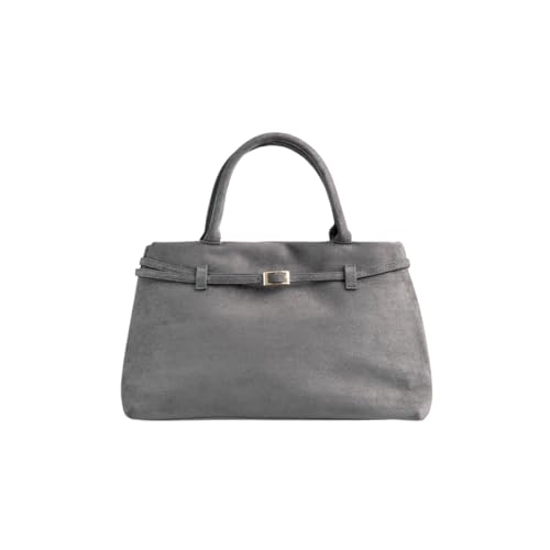Base’ic Women’s Suede Tote Bag with Gold Hardware – Trendy Slouchy Shoulder Hobo Satchel Handbag Work Purse Travel Gift - color: Grey (Gold Hardware)