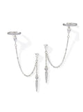 MUMREUES Gold Earrings for Women Trendy 14K Gold Plated Dangle Earrings Small Hoop Huggie Drop Stud Earrings Cubic Zirconia Simple Minimalist Dainty Chain Tassel Hypoallergenic Earrings - color: Ear Cuff & Silver