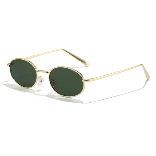 Retro Oval Sunglasses for Women Men 90s Trendy Small Round Gold Sun Glasses Fashion Narrow Metal Frame Shades - color: Gold/G15