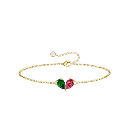 Turandoss Gifts for Women Her Daughter - 6 7 8 9 10 11 12 13 14 15 16 Year Old Girls Birthday Gifts, 14K Dainty Gold Plated Created Birthstone Bracelets for Women Girls Teens Jewelry Gifts - color: 05-07-May-Jul-Birthstone