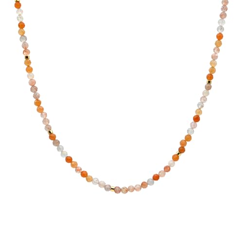 ZANNAH Gemstone Beaded Necklaces for Women - Boho Style Essential Necklace 15" + 3.14" Extender, Cute and Trendy Choker, Natural Stone Handmade Jewelry, Thoughtful Gifts for Women - color: Orange - Sunstone