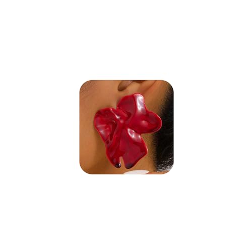 Statement Chunky Gold Large Silver Earrings for Women Trendy, Big Irregular Geometric Dainty Liquid Metal Stud Earrings Simple Prom Party Jewelry Gift - color: Red -Cute