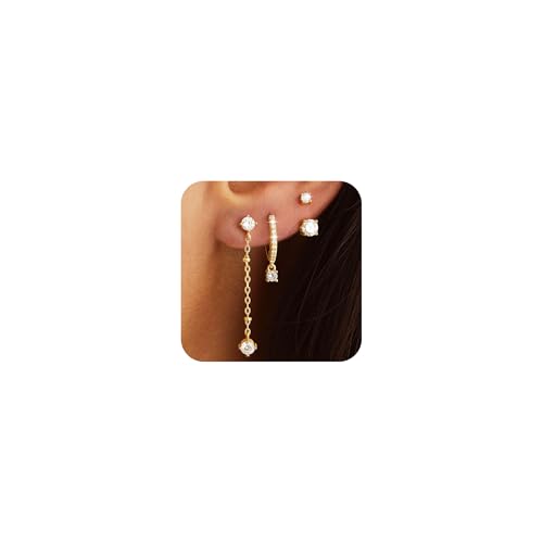 Robaice Dangle Earrings for Women, Long Hypoallergenic Earrings Set for Multiple Piercings, Gold Hoop Earrings Set