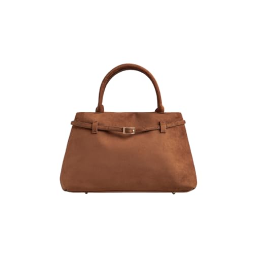 Base’ic Women’s Suede Tote Bag with Gold Hardware – Trendy Slouchy Shoulder Hobo Satchel Handbag Work Purse Travel Gift - color: Brown (Gold Hardware)