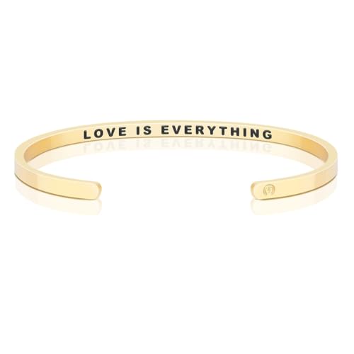 MantraBand - Mantra Band Bracelet - Gold color - Inspirational Engraved Adjustable Cuff - Gifts for Women, Sisters, Friends, Family - style: LOVE IS EVERYTHING