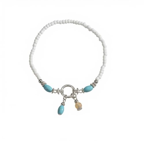 Boho Beads Beach Layered Anklet Set for Women, Handmade Gold Starfish Pearl Shell Anklets Summer Ocean Accessories Jewelry Gift - color: PStarfish Turquoise