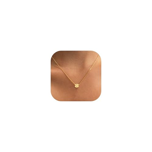 Dainty Gold Necklaces for Women Trendy Non Tarnish 14K Gold Plated Cubic Zirconia Necklace Layered Simple Cute Four Leaf Clover Choker Jewelry Birthday Gifts - color: Gold, style: Glossy-2