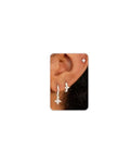 3 Pairs Small Earring Stacks, 14K Gold/Silver/Black/Rose Gold Plated Pearl Heart Butterfly Star Diamond Charm Drop Huggie Earrings Trendy Jewelry Gift for Women - color: Silver-Clover