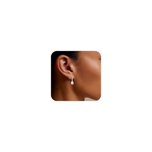 Pearl Earrings for Women, 14k Gold Plated Trendy Diamond Pearl Drop Earrings Hypoallergenic Dainty Bridal Gifts Wedding jewelry for Women - color: A—Silver