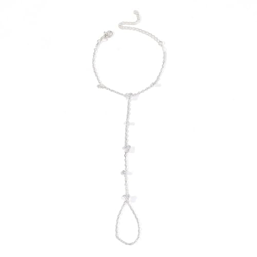 Silver Gold Ring Hand Chain Bracelet for Women non Tarnish Star Dainty Bracelets Hand Chain Ring Stackable Chains Bracelet - color: silver2