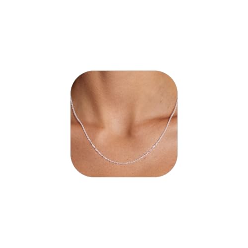 FOCALOOK Womens Chain Necklaces 1mm/1.4mm/2mm Cable Chain Necklace, 316L Stainless Steel Silver/Black/14K Gold/Rose Gold Plated, Hypoallergenic Chains for Pendant,14-30" - color: 1mm Silver, size: 14 Inch