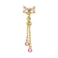 14G CZ Bowknot Reverse Belly Button Rings for Women Stainless Steel Pink Purple Crystal Bow Chains Tassel Dangle Belly Navel Rings Navel Curved Barbell Body Piercing Jewelry - color: Pink