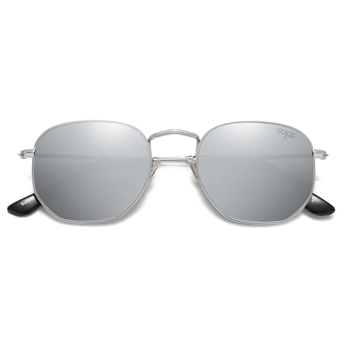 SOJOS Square Polarized Sunglasses for Women Men Small Hexagonal Polygon Shades SJ1072 - color: Silver