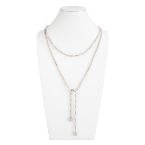 Statement Long Necklaces for Women Vintage Layered Beaded Long Chain Necklaces Boho Y Shaped Tassel Long Pearl Necklace Statement Bead Necklace Jewelry Gift for Women - style: Silver Round Beaded