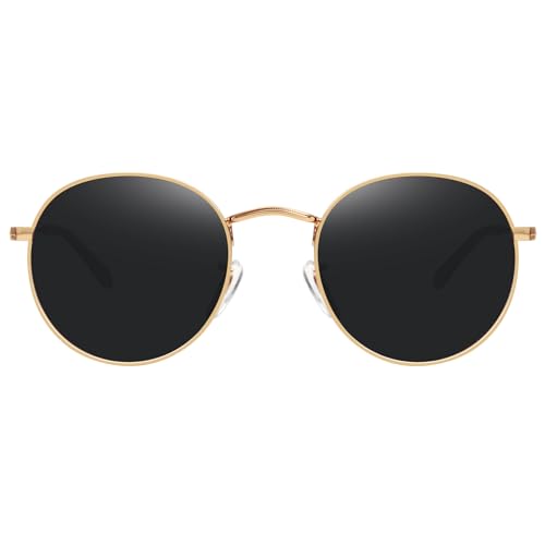 MEETSUN Round Polarized Sunglasses for Women Men Classic Retro Metal Frame Sun Glasses UV Protection - color: Gold/Grey