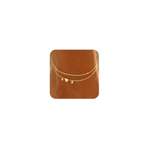 ASCOMY Ankle Bracelets for Women 14K Gold/Silver Plated Anklets for Women Waterproof Layered Cute Beads Dot Shining Twist Rope Chain Pearl Bar Link Heart Anklets Summer Beach Foot Chain Jewelry Gifts - style: CZ Heart Satellite-GD