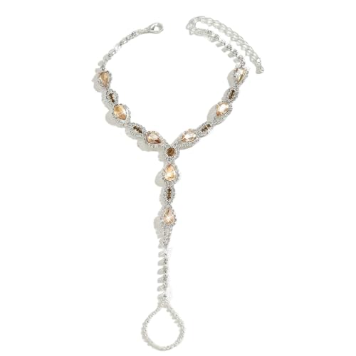 1Pair Rhinestone Tassel Anklet Barefoot Sandals Foot Chain with Toe Ring Summer Beach Crystal Hand Chain Wedding Bridal Sparkling Foot Jewelry for Women Prom - color: Gold