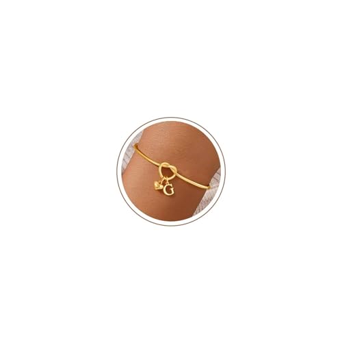 M MOOHAM Knot Initial Bracelets for Women Teen Girls 14K-Gold-Plated Dainty Initial Bracelets for Women Heart Letter Bracelet Jewelry Personalized Bridesmaid Proposal Gifts - color: G