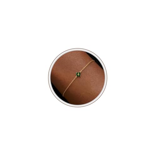 Freekiss Gold Stack Bracelets for Women: Dainty Thin Bracelet Set Trendy 14K Gold Plated Waterproof Bracelets for Women Adjustable Tennis Beaded Figaro Rope Paperclip Box Link Bracelet Gold Jewelry - style: 05 May Emerald - Lucky