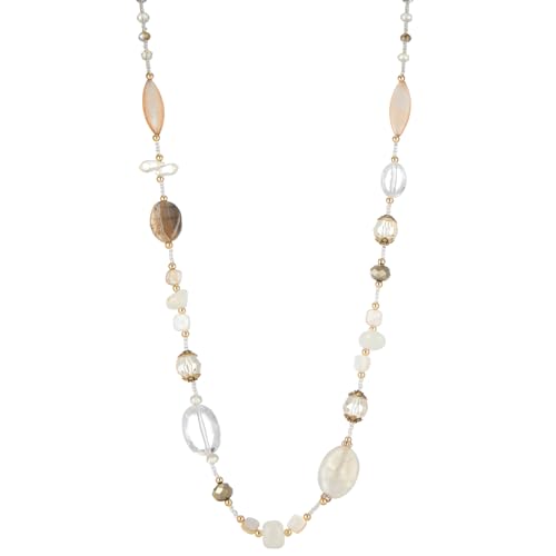 FULU AUTUMN Long Necklaces for Women Trendy Long Chunky Beaded Necklace Boho Fashion Costume Jewelry Mothers Day Gifts for Her - color: Natural