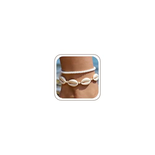 Beach shell sea star sea bead anklet set for Women, adjustable gold-plated Bohemian shell bracelet for ankle Fashion Layered anklet - color: Shell& Bead 2Pcs