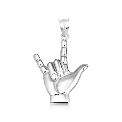Claddagh Gold .925 Sterling Silver I Love You American Sign Language ASL Hand Sign Charm Pendant Necklace (S/L) | Choice of Pendant Only or Chain Length - size: Pendant Only, style: Small