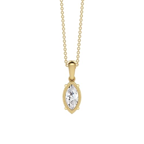 Marquise Cut CZ Solitaire Pendant Necklace in Sterling Silver, Marquise Cut Diamond Necklaces for Women, Bridal Jewelry Gifts for her BFF - color: Yellow Gold