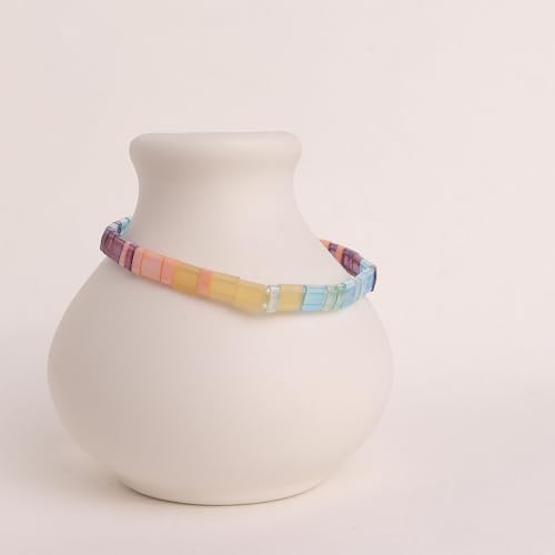 Sonateomber Tila Flat Beaded Stretch Bracelets for Women, Trendy Unique Colorful Square Beads Handmade Stack Bracelet Friendship Accessories Fashion Jewelry Gift - color: 0011B