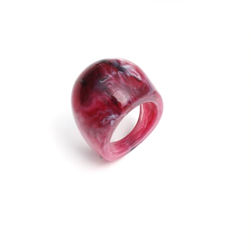 2Pcs Chunky Resin Knuckle Dome Rings Set for Women Dainty Large Y2k Acrylic Finger Nail Ring Pack Big Two Tone Plastic Statement Jewelry Gifts - color: Red