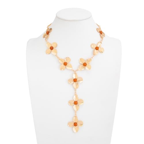 Gold Flower Y Chain Necklace for Women Layered Flower Pendant Choker Long Rhinestone Chain Necklace Party Prom Jewelry - color: Gold A