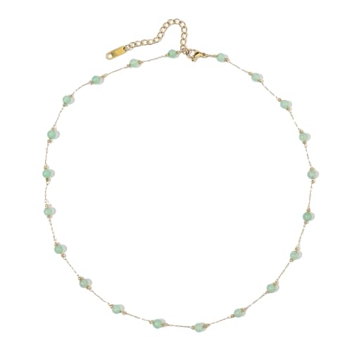 Beaded Choker Necklaces for Women 18k Gold Plated Dainty Gold Choker Necklaces for Women - style: jade choker