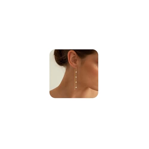 Freekiss Gold Chain Studs Earrings for Women Trendy: Hypoallergenic 14K Gold Plated Dangle Earrings Dainty Small Long Chain Earring Set Fashion Gold Jewelry for Women - style: 4 Diamond-GD