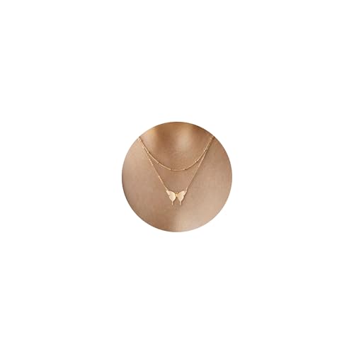 LLWOM Gold Necklace for Women-14k Gold Plated Infinity Necklace Star Of David Necklace Evil Eye Cross Pendants Heart Dainty Gold Necklace For Women - color: Gold, style: Bufferfly
