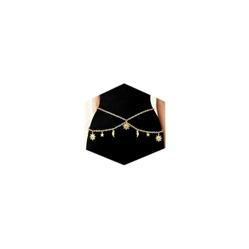 MODRSA Silver Gold Belt Chain Belt for Women Fashion Plus Size Pearl Waist Chains Metal Layered Gold Belts Chains no Tarnish Trendy Pirate Belly Belts for Women Dress Sun Moon Star Waist Jewelry - color: B1- dangle star sun moon -gold