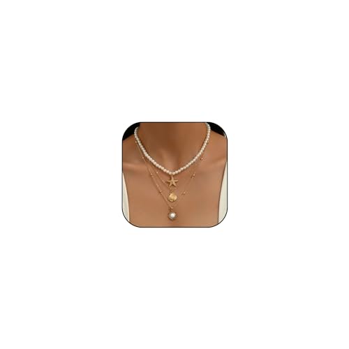 Shell Starfish Necklace for Women Pearl Beach Boho Layered Necklace Charm Accessories Summer Vacation Outfit 2026 - color: B9:starfish shell charm necklace