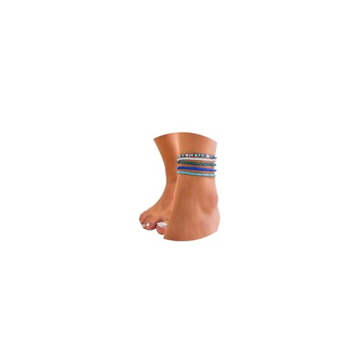 5Pcs Summer Beach Bead Anklet Bracelet,Multi-layered Pearl Anklets,Bikini Foot Chain Bracelet Wedding Bridal Adjustable Leg Bracelet Jewelry for Women Girls - style: Blue