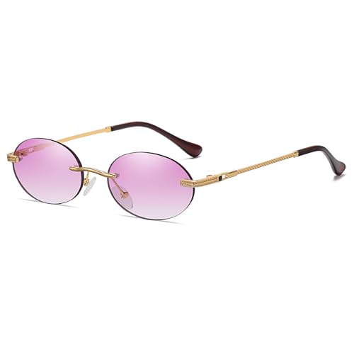 Retro Oval Sunglasses Rimless Small Round Glasses Frameless UV400 Men Women Fashion Shades - color: Purple