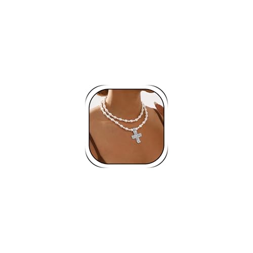 Chunky Cross Necklace for Women Chunky Gold Necklace Statement Cross Pendant Vintage Toggle Clasp Necklace Jewelry for Women - color: E2-Silver Cross Necklace