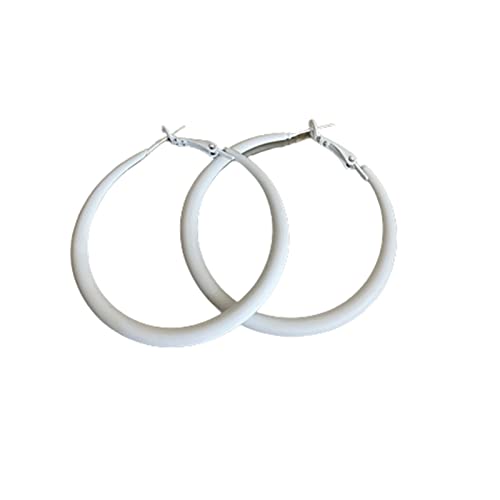 Colorful Matte Hoop Earrings 80s Hoop Earring Retro Earrings Neon Earrings Bright Fluorescence Round Hoop Earings for Women - color: white