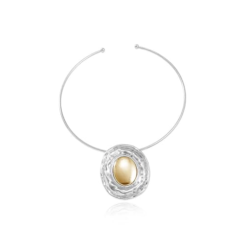 Gold Statement Necklace for Women Gold Collar Necklace Choker Chunky Statement Big Oval Pendant Cuff Necklaces African Tribal Ethic Necklace Summer Vacation Jewelry Gifts - color: B:silver collar necklace