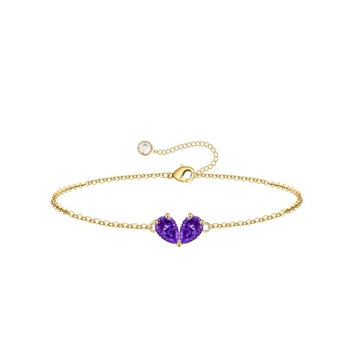 Turandoss Gifts for Women Her Daughter - 6 7 8 9 10 11 12 13 14 15 16 Year Old Girls Birthday Gifts, 14K Dainty Gold Plated Created Birthstone Bracelets for Women Girls Teens Jewelry Gifts - color: 02-02-Feb-Feb-Birthstone