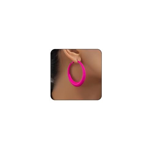 Colorful Large Hoop Earrings for Women Chunky Statement Earrings for Women White Black Red Leopard Hot Pink Earrings Big Hoops Vintage Neon 80s 90s Earrings Chunky Jewelry - style: Hot Pink