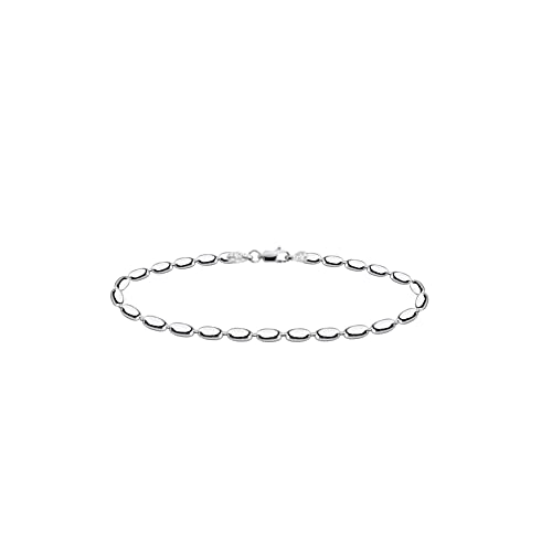 Savlano 925 Sterling Silver Oval Rice Bead Strand Chain Bracelet For Women - Made in Italy Comes Gift Box - style: 4MM