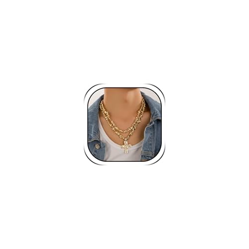 Chunky Cross Necklace for Women Chunky Gold Necklace Statement Cross Pendant Vintage Toggle Clasp Necklace Jewelry for Women - color: E4:silver cross