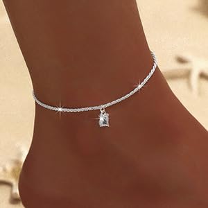 Ankle Bracelets for Women Gold Silver Layered Glitter Anklet for Women Waterproof Beach Cross Anklet Set Dainty Summer Foot Jewelry - color: Rhinestone Anklet