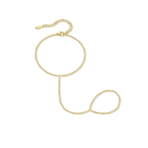 Hand Chain Bracelet Stainless Steel Finger Ring Bracelet Adjustable Gold Plated Hand Chain CZ Stackable Boho Minimalist Jewelry for Women - color: Gold Hand Chain Bracelet AN137G