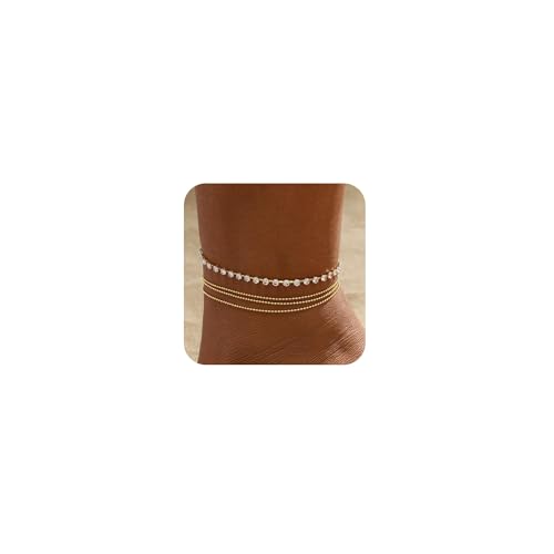 2/3 PCS Gold Anklets for Women Waterproof Cuban Link Anklet Beaded Bracelets Stackable Bracelets 14K Gold Plated Custom Jewelry Gifts Non Tarnish Lightweight - style: Gold Anklet 10
