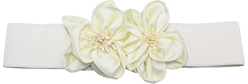 ALAIX Women's Wide Belt Stretchy Chunky Waist Belt Dress Belts Big Flower Cinch Belts Elastic Belts for Women - color: White, size: Fits Waist (39~42 inches)